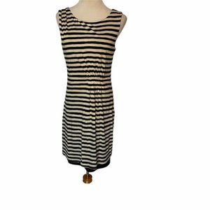 Ann Taylor Loft Womens Small Black Stripe Dress Pleat Waist Sleeveless ED104